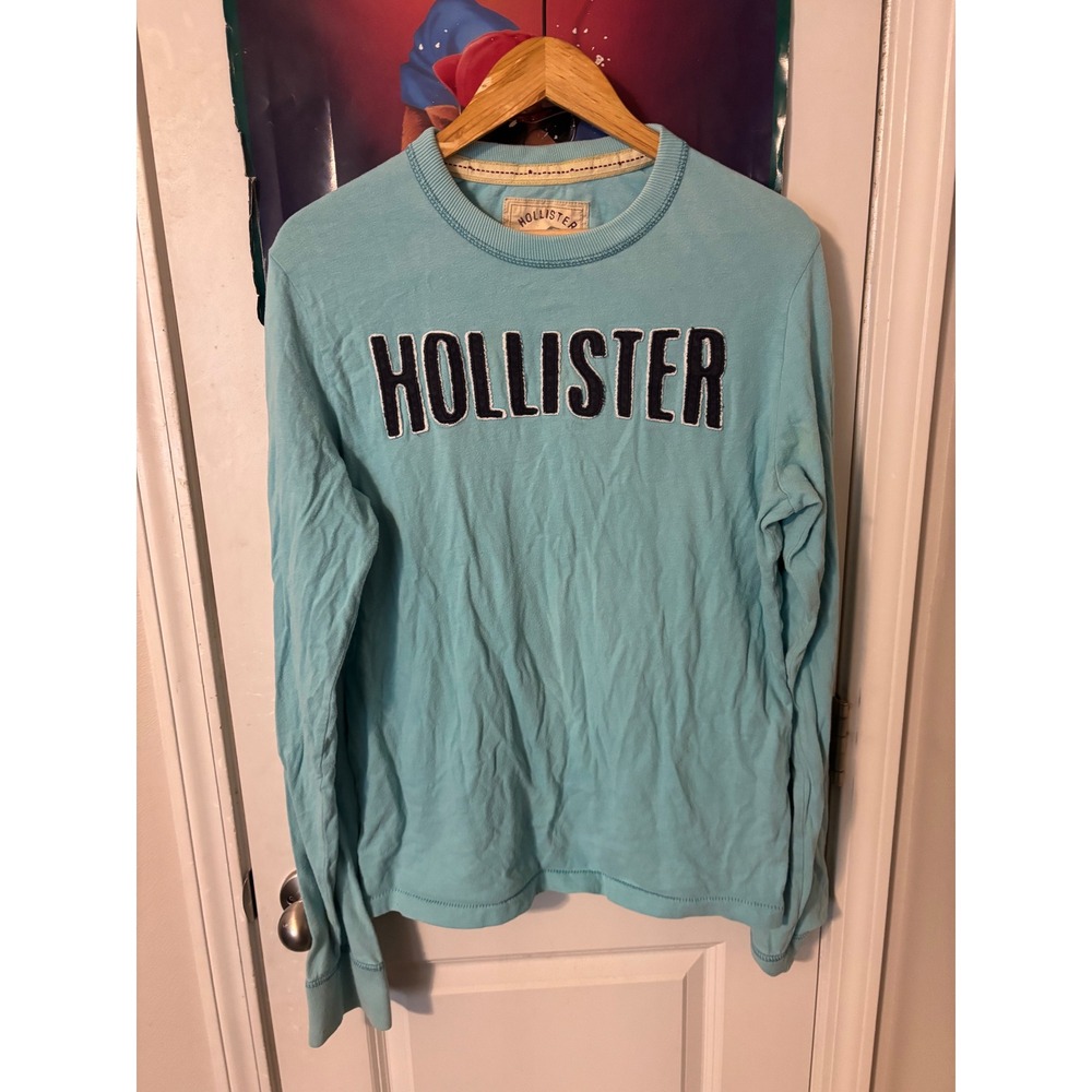 Hollister California Mens Large Light Blue Long Sleeve Graphic T-Shirt y2k